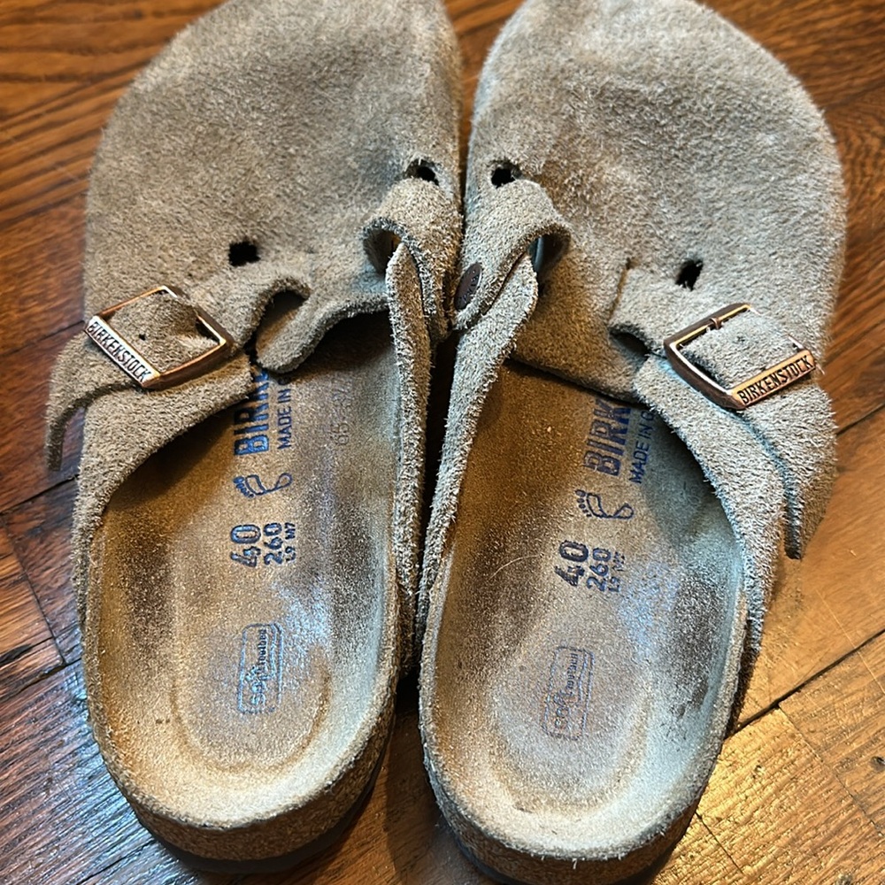 Birkenstock Boston Taupe Suede Soft Footbed - Picture 2 of 9